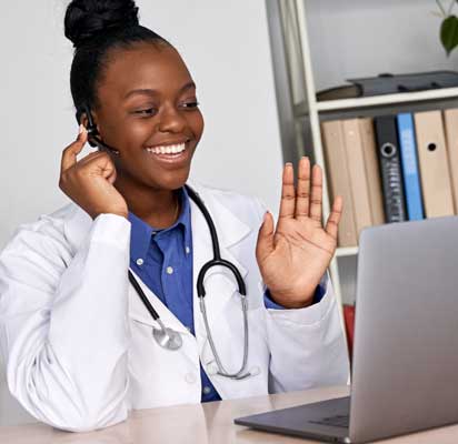 African American doctor on a telehealth call