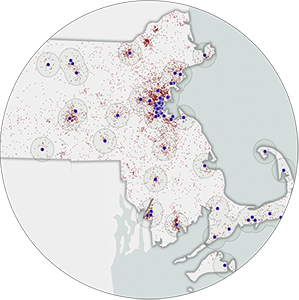 Map of Massachusetts showing broadband service